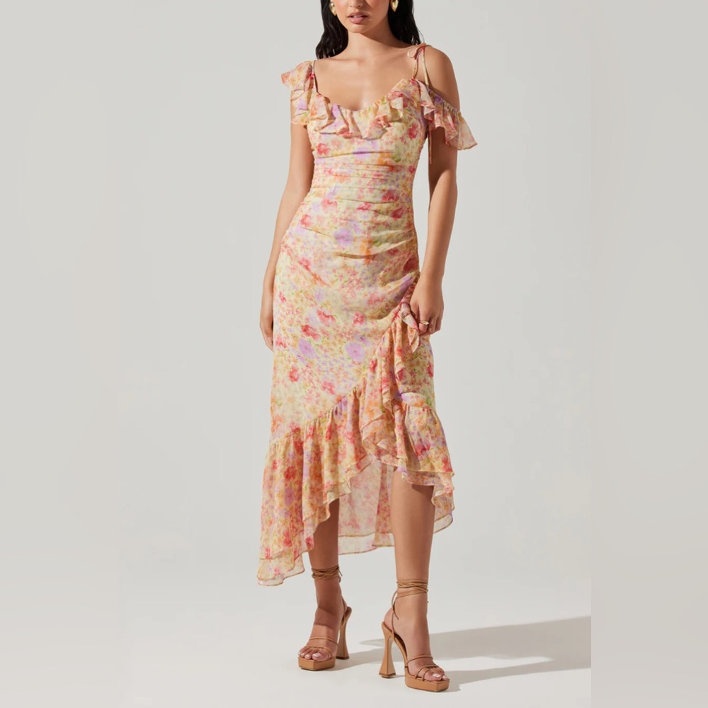 ASTR Floral Ruffle Midi Dress